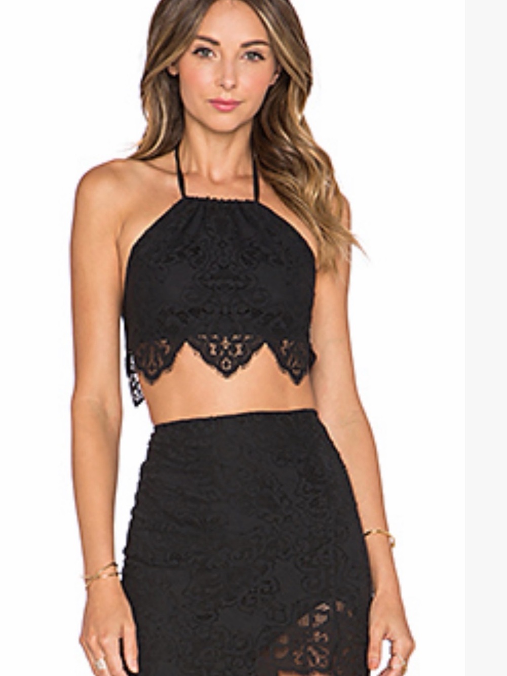 Revolve X For Love and Lemons Black Lace Maui Waui Halter Crop Top-NWT